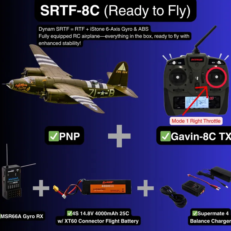 Dynam B-26 Marauder Green 4S Twin-Engine RC Warbird Plane 1.5m Wingspan w/ Flaps