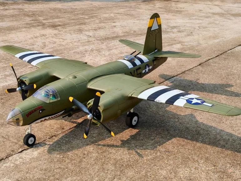Dynam B-26 Marauder Green 4S Twin-Engine RC Warbird Plane 1.5m Wingspan w/ Flaps