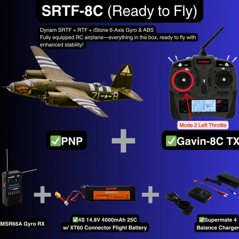 Dynam B-26 Marauder Green 4S Twin-Engine RC Warbird Plane 1.5m Wingspan w/ Flaps