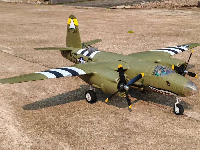 Dynam B-26 Marauder Green 4S Twin-Engine RC Warbird Plane 1.5m Wingspan w/ Flaps