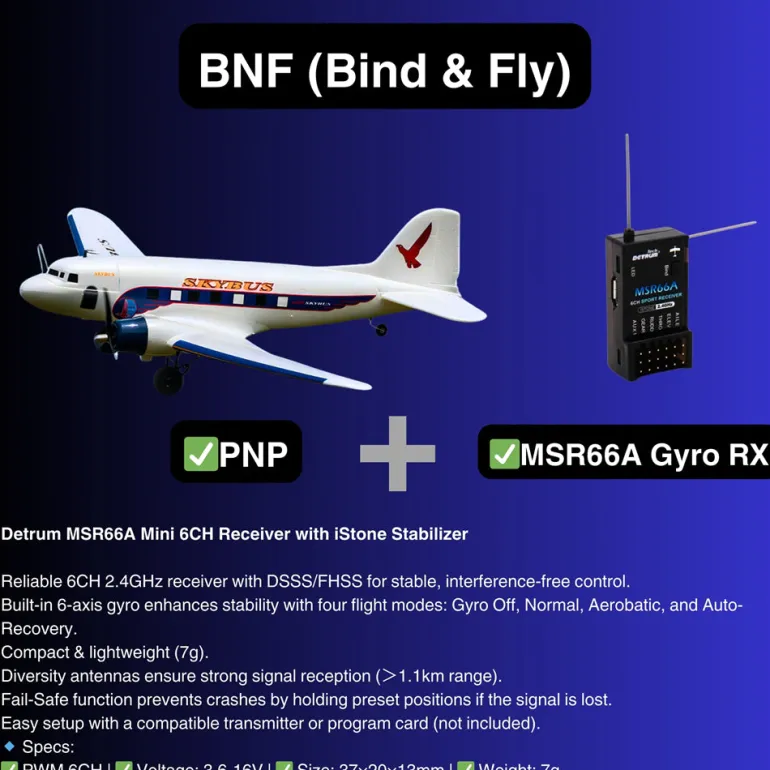Dynam DC-3 Skybus White RC Warbird Plane 1500mm 59" Wingspan