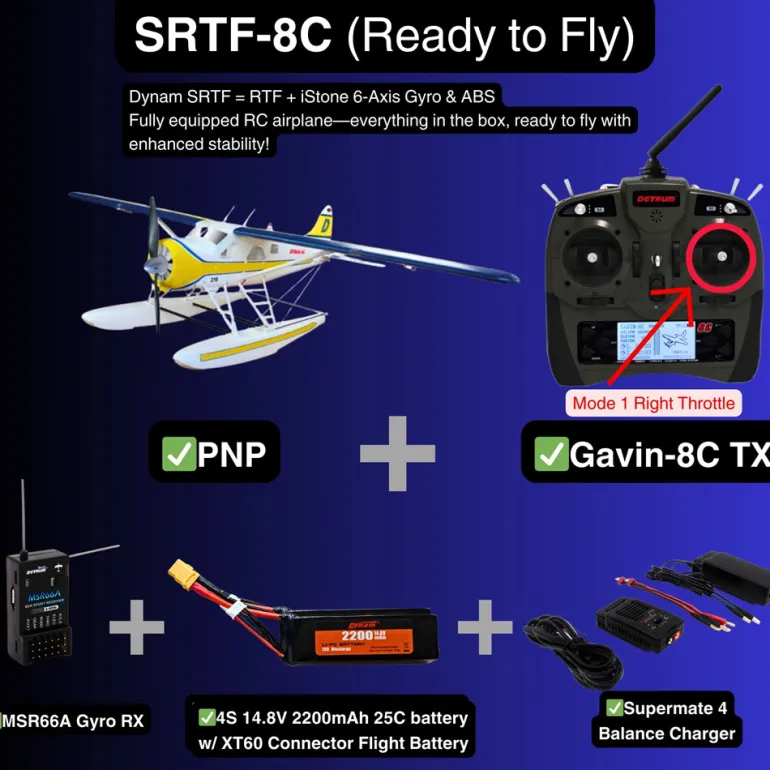 Dynam DHC-2 Beaver V2 Blue 4S Sea/Land RC Float Plane 1.5m w/ Flaps Plus Floats & Rubber Wheel