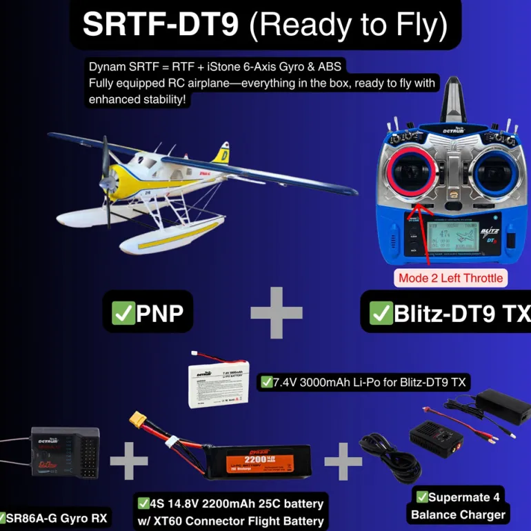 Dynam DHC-2 Beaver V2 Blue 4S Sea/Land RC Float Plane 1.5m w/ Flaps Plus Floats & Rubber Wheel