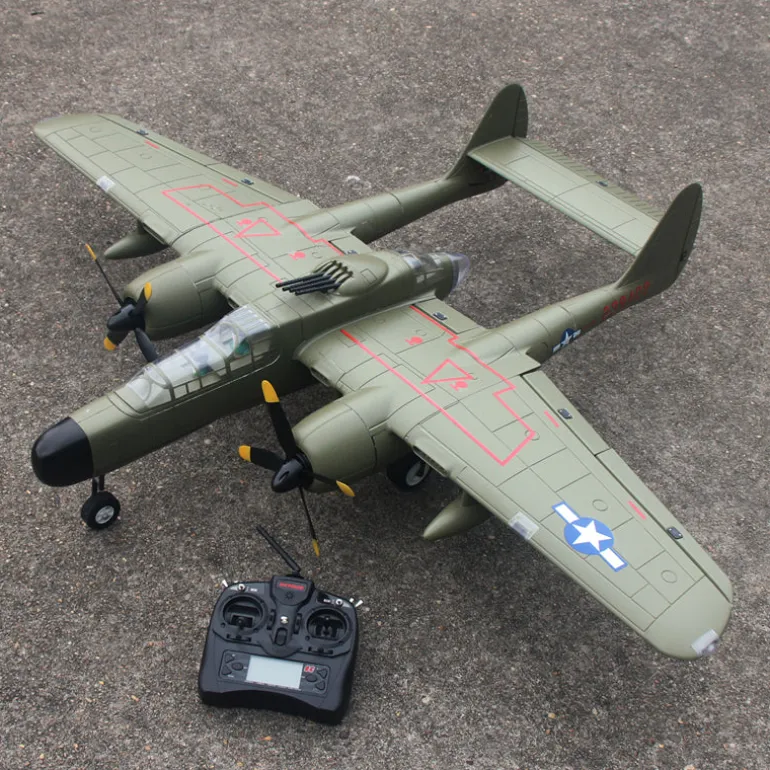 Dynam P-61 Black Widow Green 4S Twin Engine RC Warbird Plane 1500mm w/ Flaps