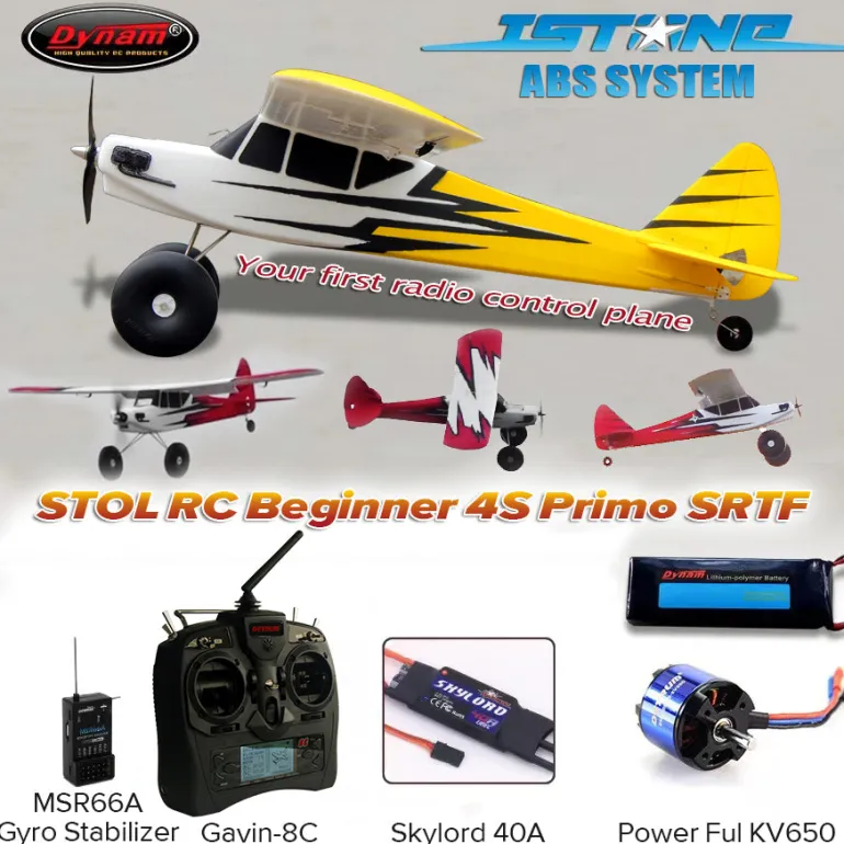 Dynam Primo RC Beginner Trainer Yellow STOL Bigfoot 4S 1450mm w/ Flaps