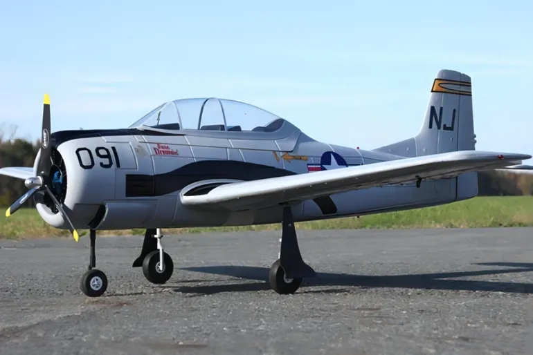 Dynam T-28 Trojan V2 Grey 4S RC Warbird Plane 1300mm w/ Flaps