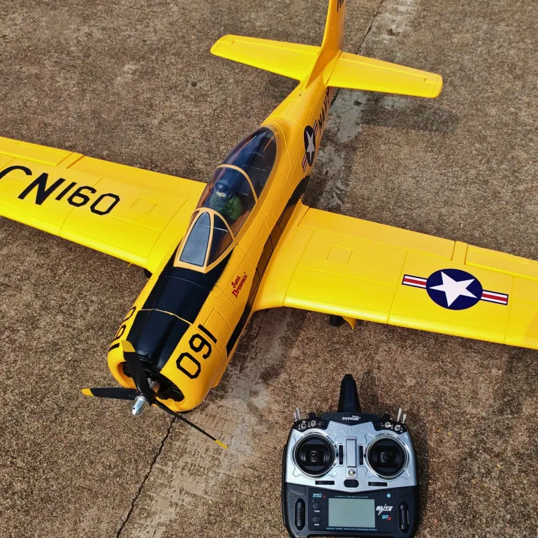 Dynam T-28 Trojan V2 Yellow 4S RC Warbird Plane 1300mm w/ Flaps