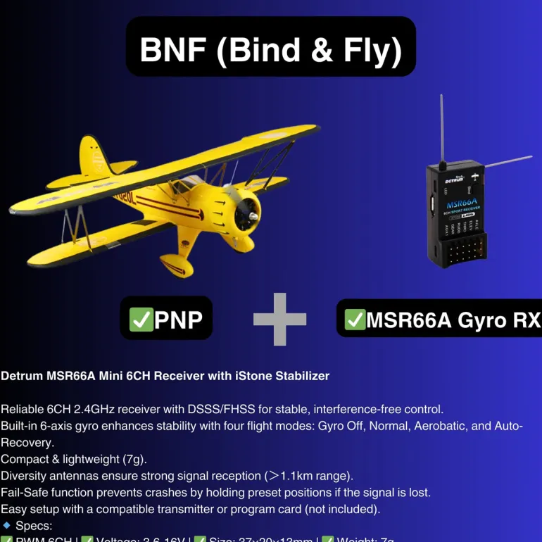 Dynam Waco YMF-5D V2 Yellow 4S RC Biplane 1300mm 51" Wingspan