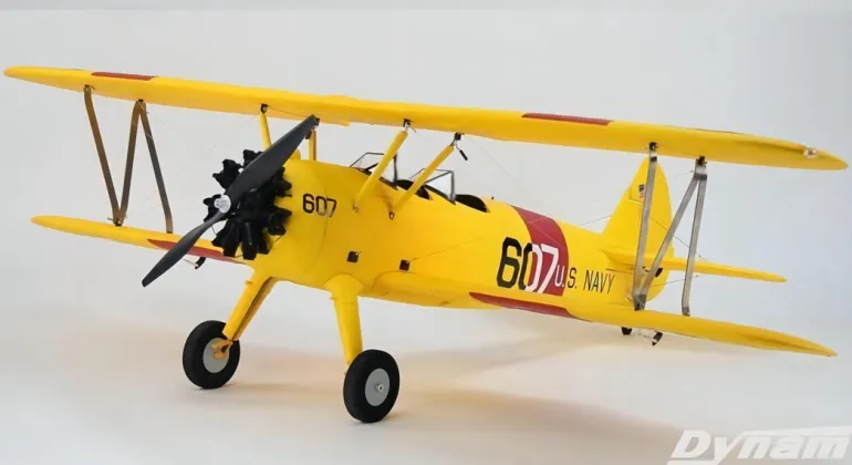 EU/CA Stock Only! Dynam Stearman PT-17 Yellow 4S RC Biplane 1300mm 51" Wingspan