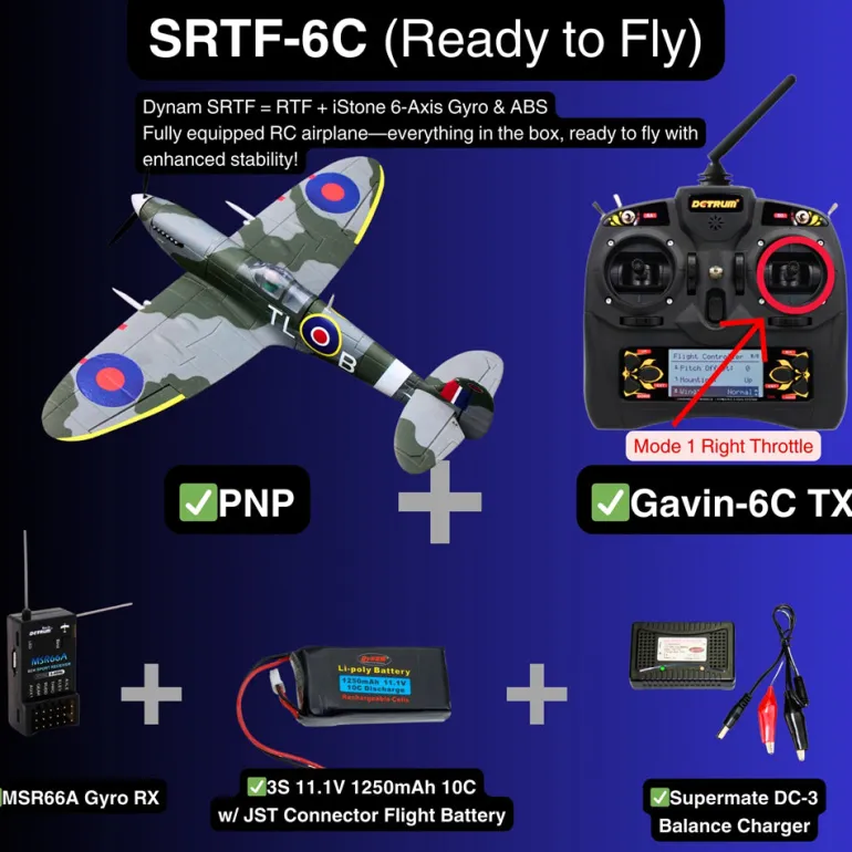 EU Only! Dynam Mini Spitfire V2 900mm Wingspan 3S RC Warbird Plane - SRTF