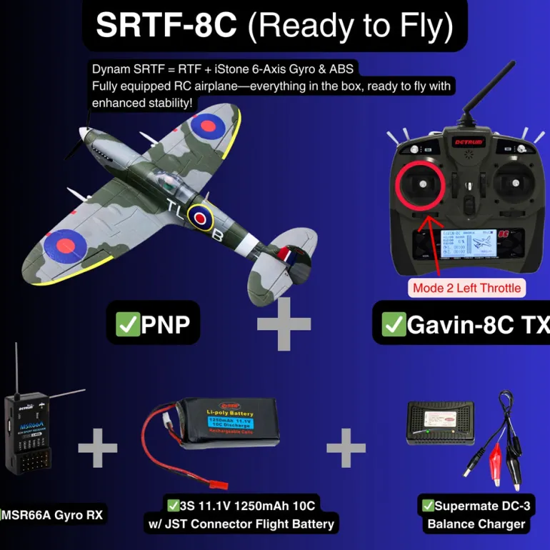 EU Only! Dynam Mini Spitfire V2 900mm Wingspan 3S RC Warbird Plane - SRTF