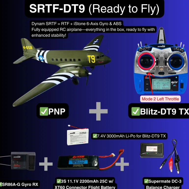 EU Stock Only! Dynam C-47 Skytrain V2 Green RC Warbird Plane 1500mm 59" Wingspan