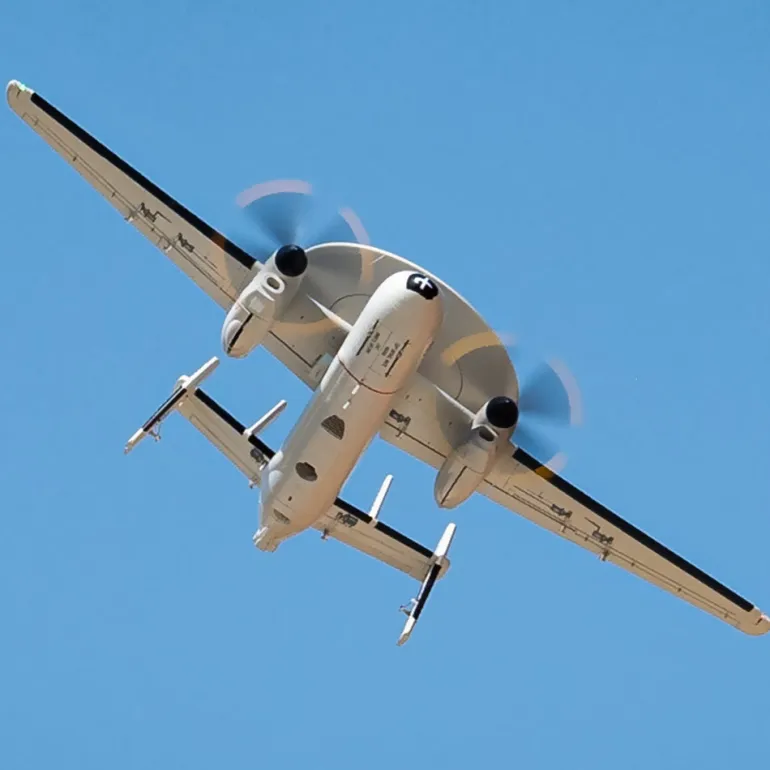 🌟🎉 New Release! Dynam E-2C Hawkeye AEW 1500mm Twin-Engine 360° Rotating Radar RC Scale Airplane