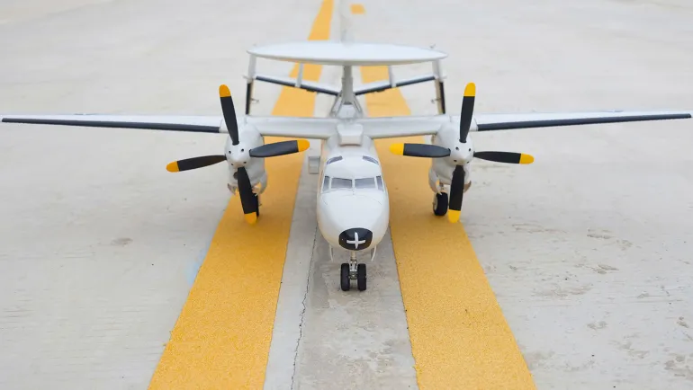 🌟🎉 New Release! Dynam E-2C Hawkeye AEW 1500mm Twin-Engine 360° Rotating Radar RC Scale Airplane