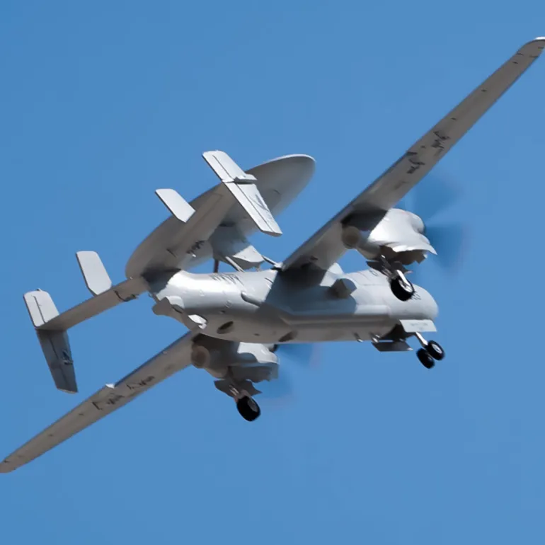 🌟🎉 New Release! Dynam E-2C Hawkeye AEW 1500mm Twin-Engine 360° Rotating Radar RC Scale Airplane