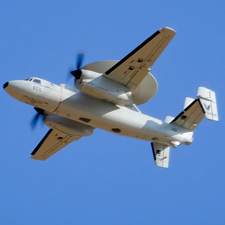 🌟🎉 New Release! Dynam E-2C Hawkeye AEW 1500mm Twin-Engine 360° Rotating Radar RC Scale Airplane