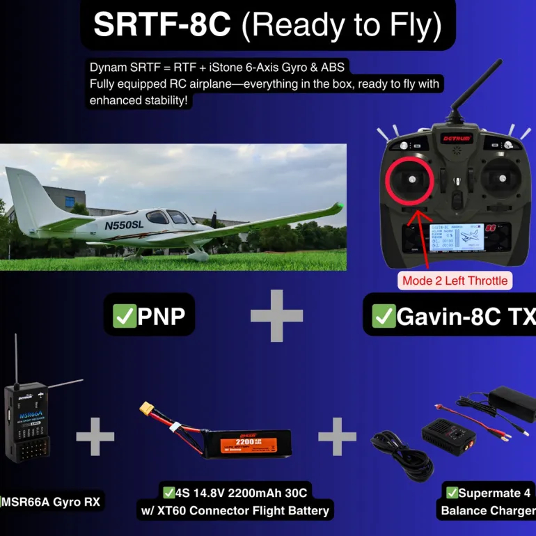 ✨🔄 Upgraded! Dynam Cirrus SR22 V3 Trainer 3S/4S White RC Scale Plane 1400mm Wingspan w/ Flaps