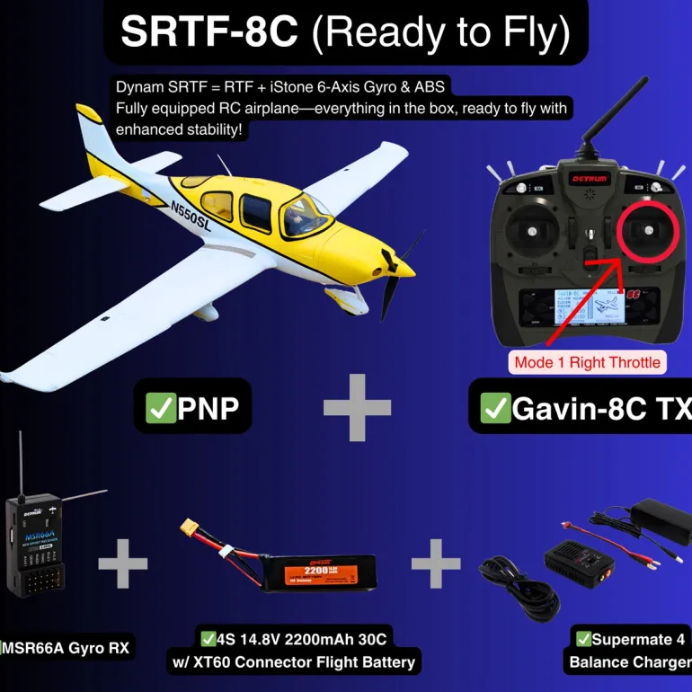 ✨🔄 Upgraded! Dynam Cirrus SR22 V3 Trainer 3S/4S Yellow RC Beginner Scale Plane 1.4m w/ Flaps