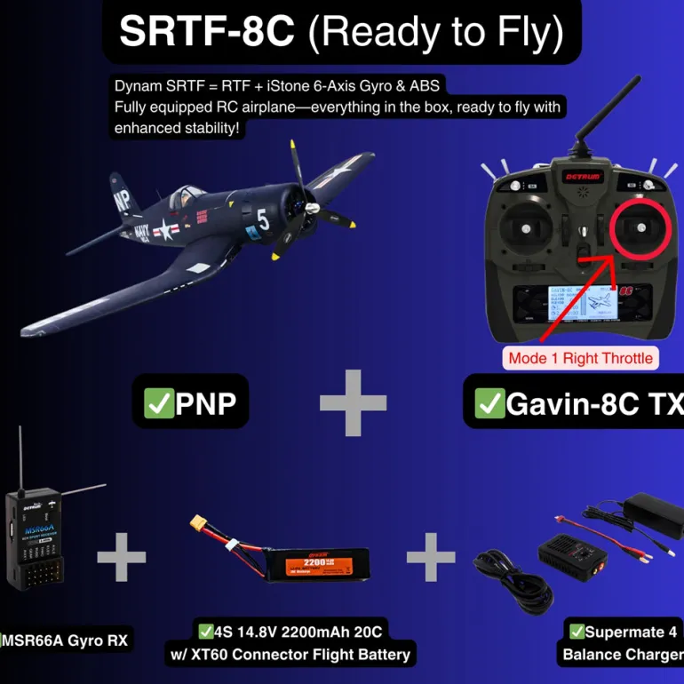 ✨🔄 Upgraded! Dynam F4U Corsair V3 4S RC Warbird Plane 1300mm w/ Flaps