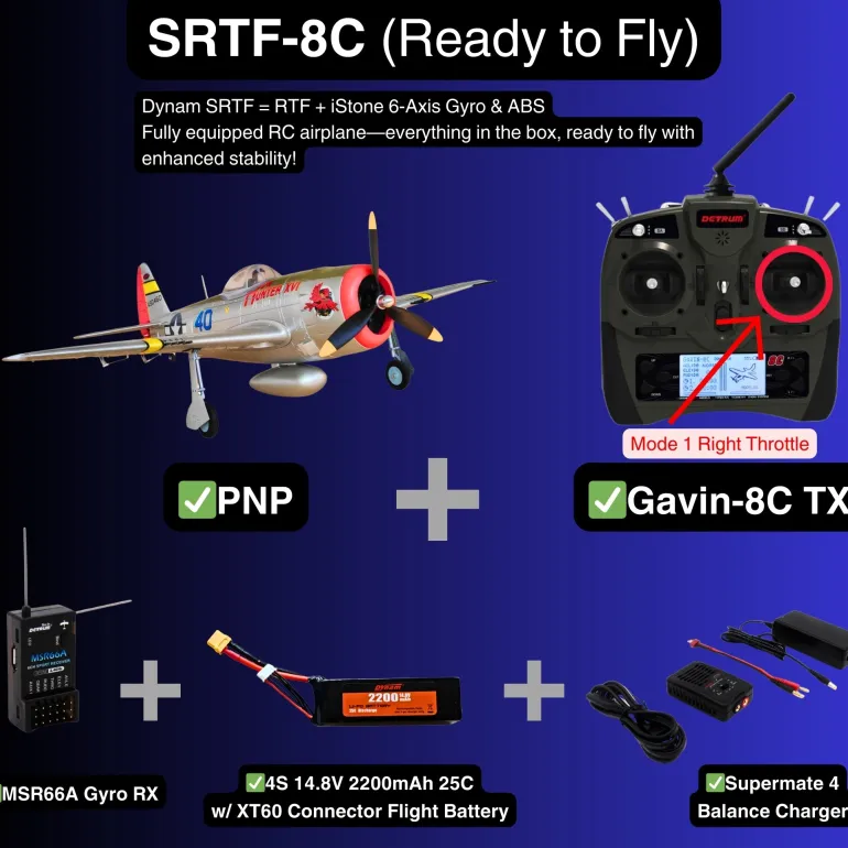 ✨🔄 Upgraded! Dynam P-47D Thunderbolt V2 4S RC Warbird Plane 1220mm w/ Flaps