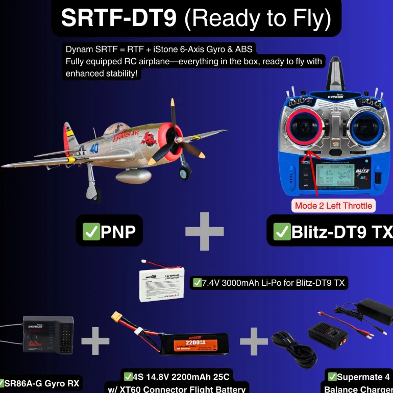 ✨🔄 Upgraded! Dynam P-47D Thunderbolt V2 4S RC Warbird Plane 1220mm w/ Flaps